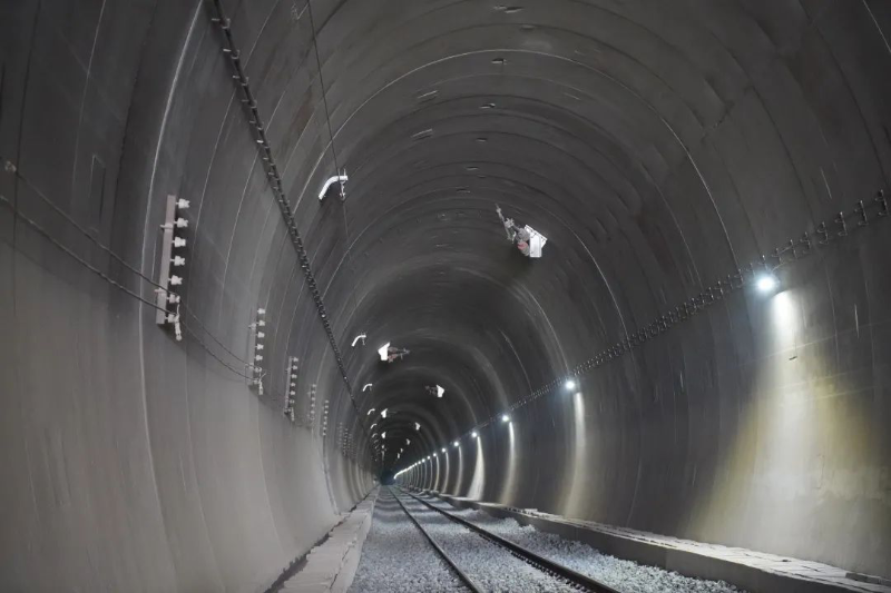 Special Lights Illuminate a Tunnel of the China-Laos Railway in Laos
